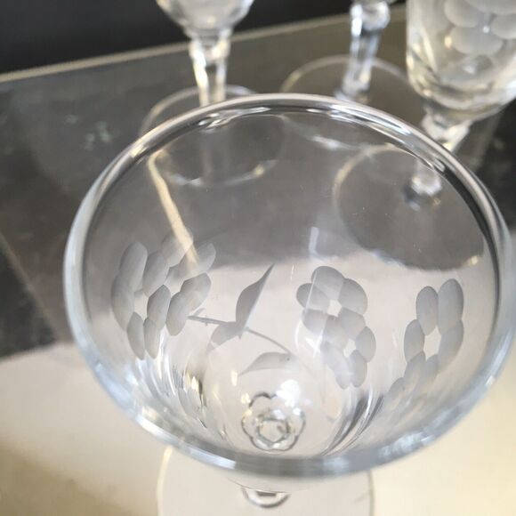 4 Vintage Crystal Clear Optic Stemmed Cordial Liqueur Glasses Etched Floral - Picture 5 of 12